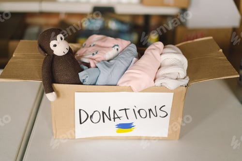 Preview: Donation clothing for refugees from Ukraine, support of war victims.