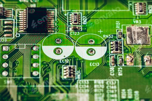 Preview: Green circuit board of a computer close up