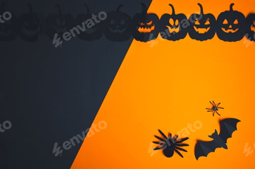 Preview: Halloween frame, card with Halloween decorations on orange background.