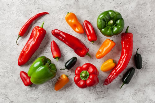 Preview: assorted red green and yellow bell peppers vegetables chili habanero