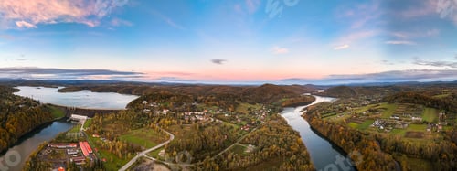 Preview: Aerial View of Solina Lake and Vibrant Autumn Colors in Bieszczad