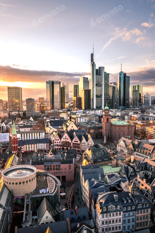 Preview: Vertical shot of the beautiful skyline of Frankfurt am Main, Germany