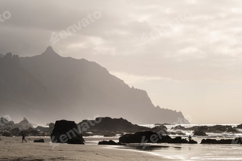 Preview: People on the sandy beach of Benijo on the island of Tenerife.Spain