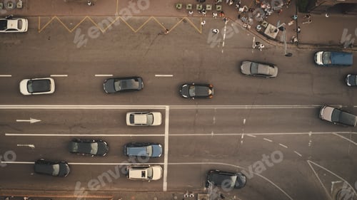 Preview: Top down pedestrians crosswalk road aerial. People cross street. Cityscape crossroad. Men, women