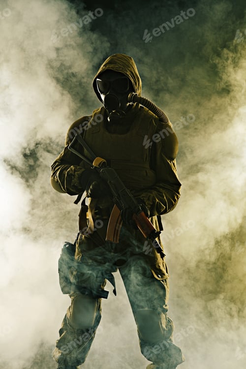 Preview: Studio shot nuclear survivor with weapons