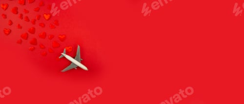 Preview: Valentine's card, beautiful red background with airplanes. Selective focus.