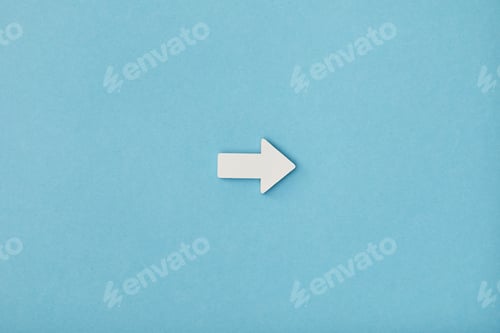 Preview: top view of white horizontal pointer on blue background