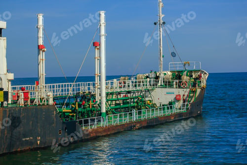 Preview: Large tanker anchored in the sea.