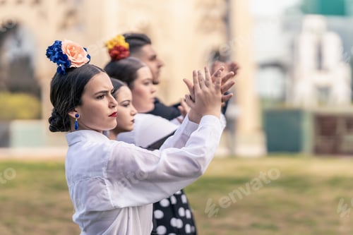 Vista previa: 4 students from a flamenco school clapping hands
