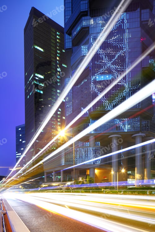 Preview: light trails in city at night