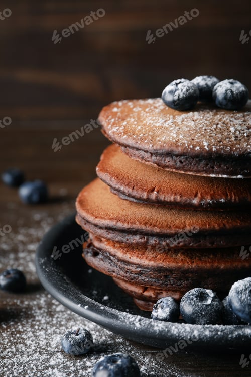 Preview: Concept of sweet food, chocolate pancakes, close up