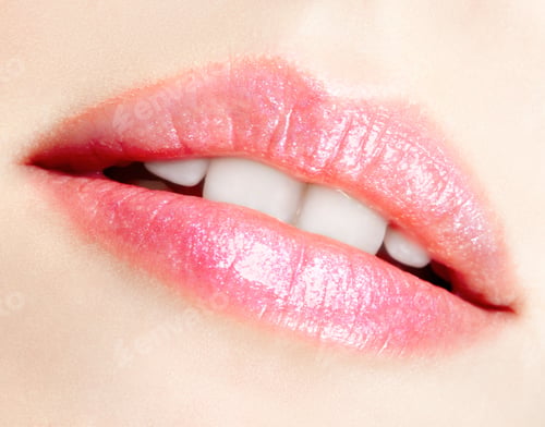 Preview: Close-Up Body Part Portrait Of Beautiful Woman With Pink Lipstick