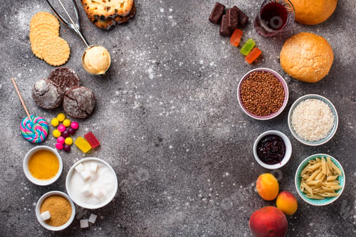 Preview: Assortment of simple carbohydrates food