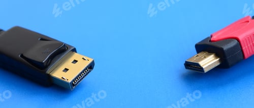 Preview: Audio video HDMI computer cable plug and 20-pin male DisplayPort gold plated connector for a