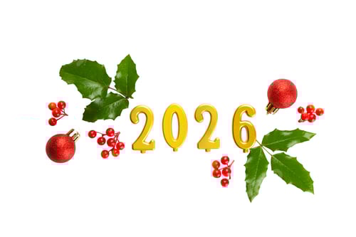 Visualização: 2026 em ouro com enfeites de Natal e azevinho, em branco