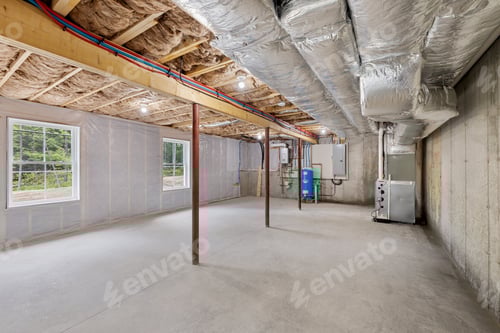 Preview: Interior of a semi-finished building in the process of renovation with equipment