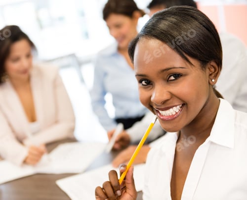 Preview: Successful Black Business Woman At The Office Looking Very Happy