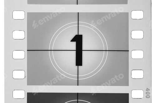 Preview: Classic film leader countdown with number one on screen isolated on white background.