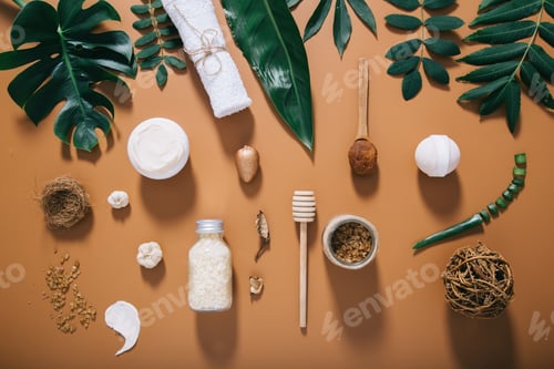 Preview: Beautiful spa composition on brown background to use in design