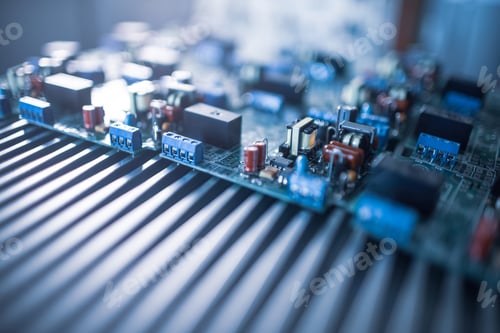 Preview: Microcircuits and components lie on metal plates