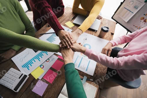 Preview: Business team colleagues meeting Planning Strategy Analysis discussing new plan financial graph data