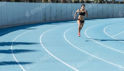 Preview: athlete woman on road on running track
