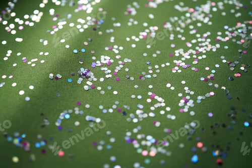 Preview: Snowflake shaped confetti on green velvet. Christmas background.