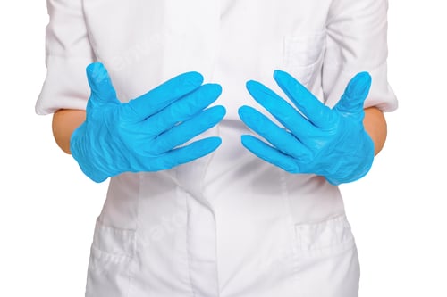 Preview: Medical Professional Wearing Blue Gloves, White Background