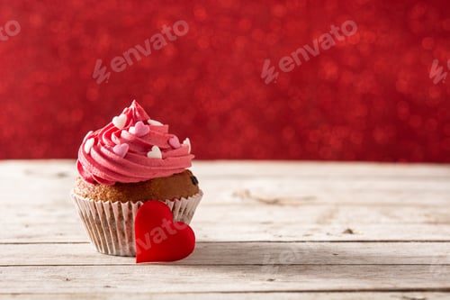 Preview: Cupcake decorated with sugar hearts for Valentine's Day