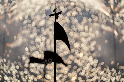 Preview: silhouette of a scythe and fireworks in the background. selective focus out-of-focus background