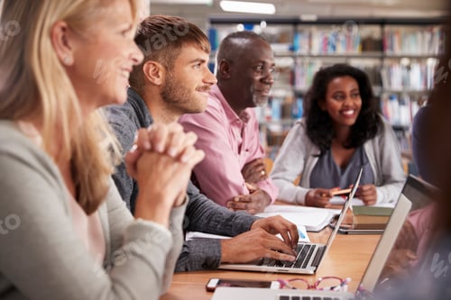 Preview: Group Of Mature College Students Collaborating On Project