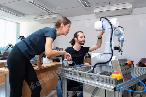 Preview: An engineer in research development robotic factory checking prototype of automation robot arm