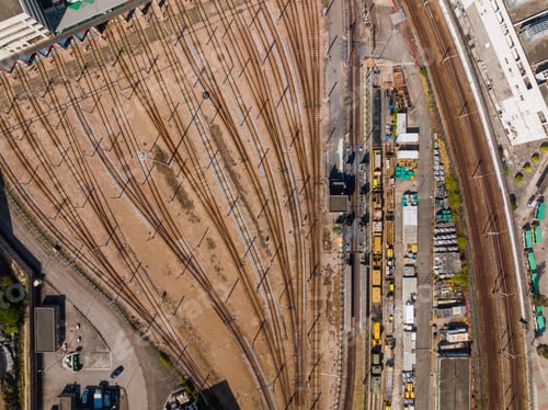 Preview: Chai wan, Hong Kong 12 December 2021: Top down view of the train track in Hong Kong city