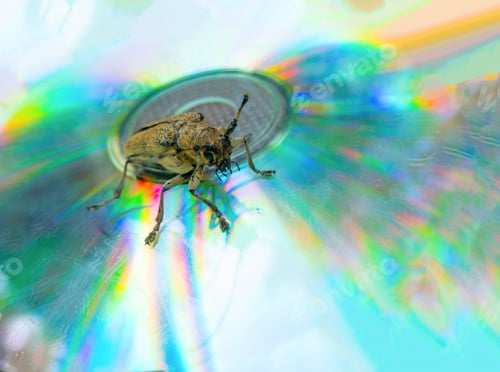 Preview: Macro shot of Longhorn beetle - Cerambycidae - sitting on a CD