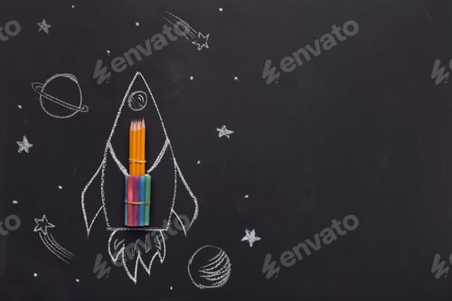 Preview: Creative school stationery promotion for advertisement on black