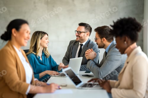 Preview: Successful business professionals presenting analytical report, working together in corporate office