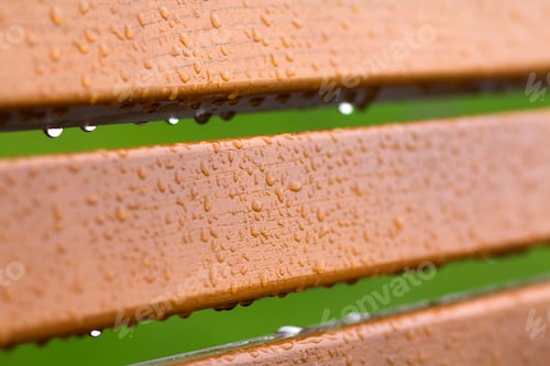 Preview: Wooden horizontal planks, boards, garden park bench back with transparent rain water