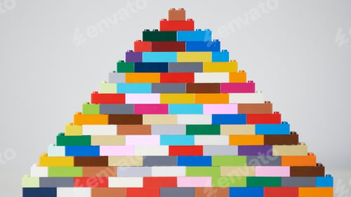 Preview: plastic building block. plastic brick wall. Wall from Plastic building blocks isolated.