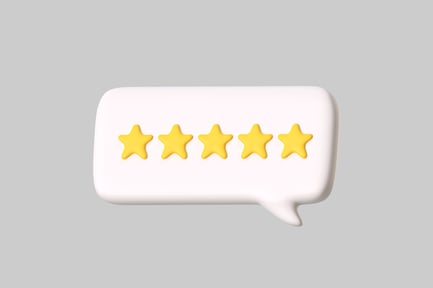Vista previa: Cinco estrellas amarillas en una burbuja de diálogo blanca.