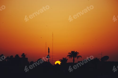 Preview: Sunset, orange color, golden hour, wallpaper, rooftops.