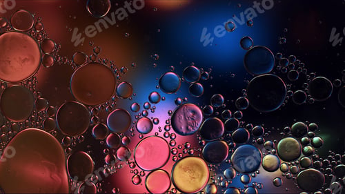 Preview: Abstract Colorful Food Oil Drops Bubbles and spheres Flowing on Water Surface