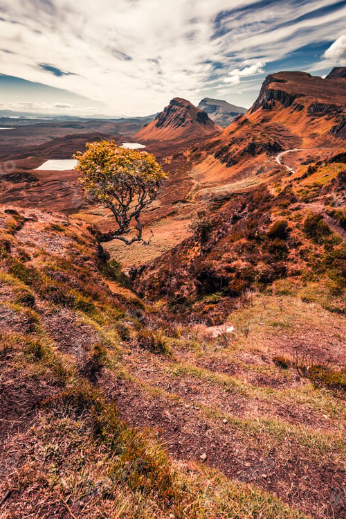Preview: View to rusty valley in Quiraing, Scotland, UK