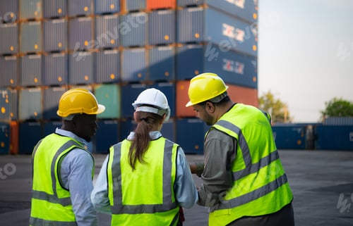 Preview: Group of engineers working with laptop in the container yard.