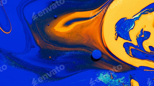 Preview: Abstract background of mixed blue, yellow, and orange oily paints