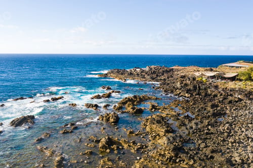 Preview: Rough rocky cliffs in the North of Tenerife.Black beach in the Canary Islands. Rocks, volcanic rocks