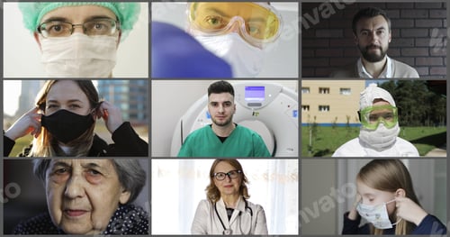 Preview: Doctors Are Connecting With Relatives During A Short Break Using Mobile Phones And Laptops. Group