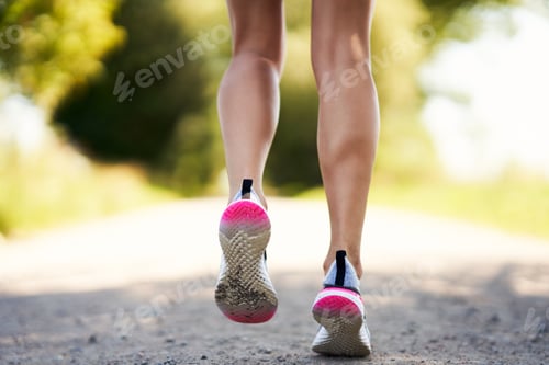 Preview: Down section of female runner jogging in the countryside