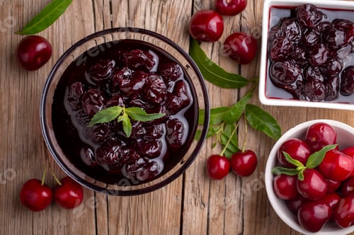Preview: Jars with freshly homemade cherry jam, sour cherry jam, Turkish name; Visne receli