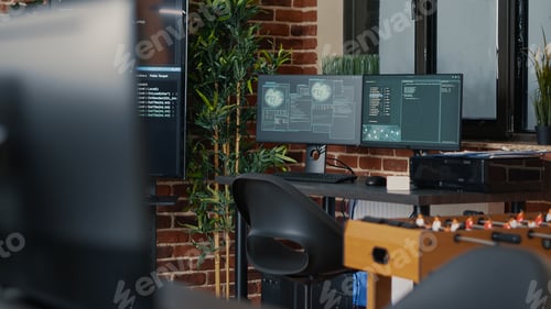 Preview: Desk with multiple computer monitors displaying neural network visualisation