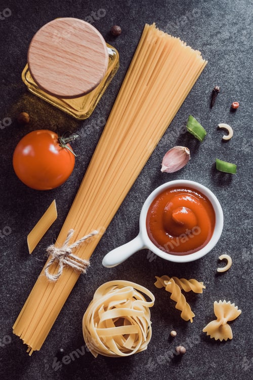 Preview: pasta and food ingredient on table